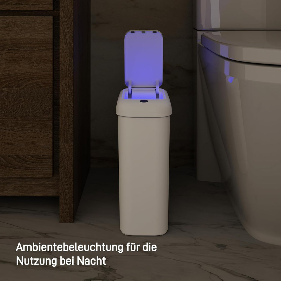 EKO Automatischer Badezimmer-Mülleimer mit Deckel, 10L Schlanker Sensor Abfalleimer, Wasserdichter B