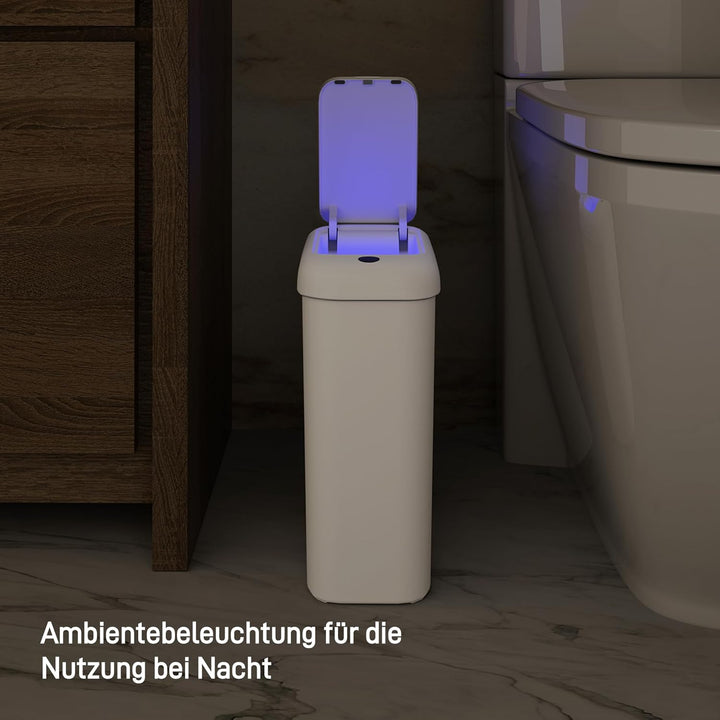 EKO Automatischer Badezimmer-Mülleimer mit Deckel, 10L Schlanker Sensor Abfalleimer, Wasserdichter B