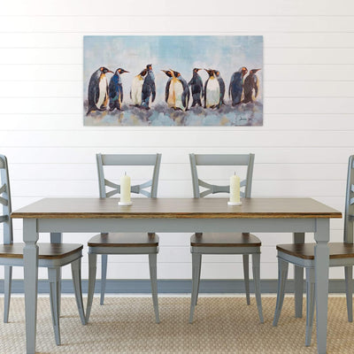 KunstLoft Leinwandbild | 100% HANDGEMALT | 120x60cm | Gemälde 'Kreis der Pinguine' | Pinguin | Blau