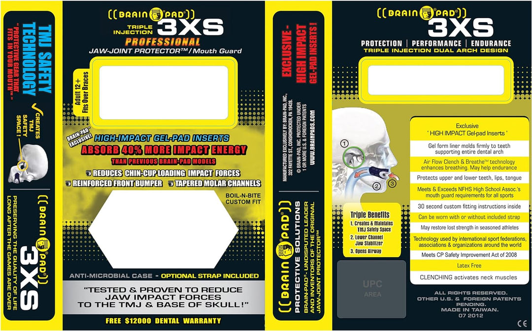 Brain Pad 3XSWPY Junior Mundschutz/Kiefergelenkschutz, zweifach gebogen, Weiss/Schwarz, für Jugendli