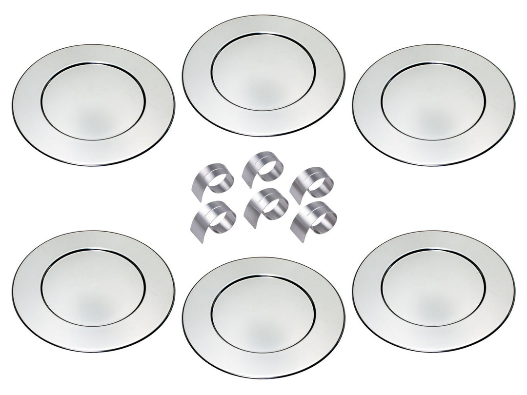 chg Profi Platzteller-Set, 6er inkl. 6 Serviettenringen mit prakt. Schlitz, Edelstahl, Silber, 6 Stü