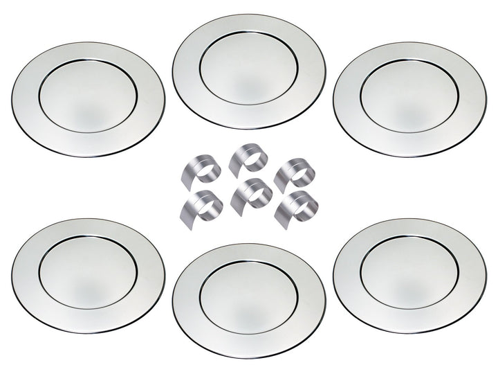 chg Profi Platzteller-Set, 6er inkl. 6 Serviettenringen mit prakt. Schlitz, Edelstahl, Silber, 6 Stü