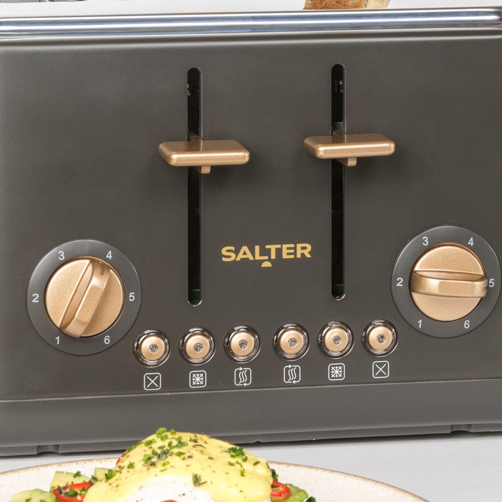 SALTER Pebble 4-Scheiben-Toaster – breiten Schlitzen, 6 Bräunungsstufen, selbstzentrierende Schlitz,