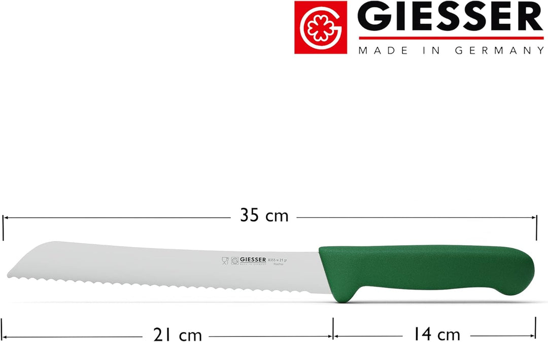 Giesser seit 1776 - Made in Germany - Brotmesser grün, Basic Green, Klinge 21 cm, Wellenschliff, rut