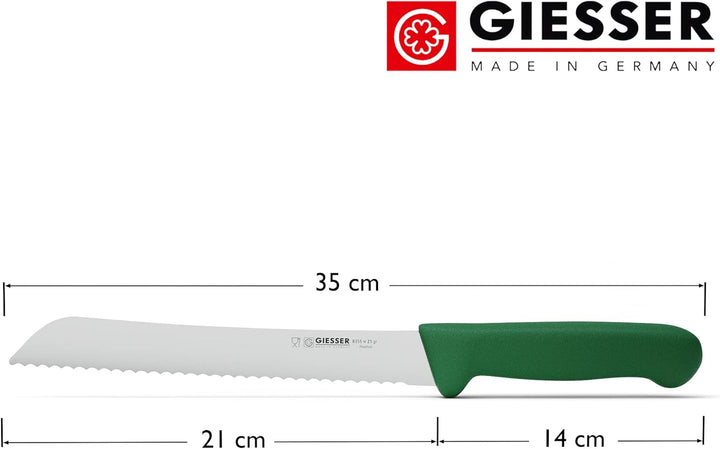 Giesser seit 1776 - Made in Germany - Brotmesser grün, Basic Green, Klinge 21 cm, Wellenschliff, rut