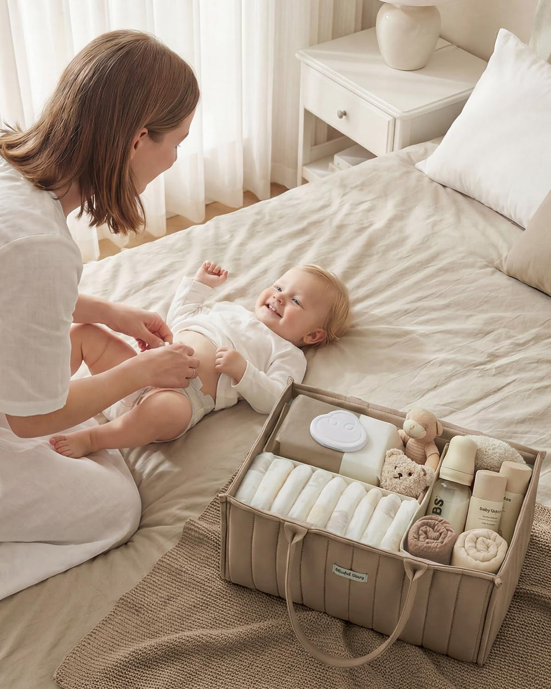 Blissful Diary Baby-Windelkorb, stilvoller Baby-Windel-Caddy Organizer, Aufbewahrungskorb für Windel