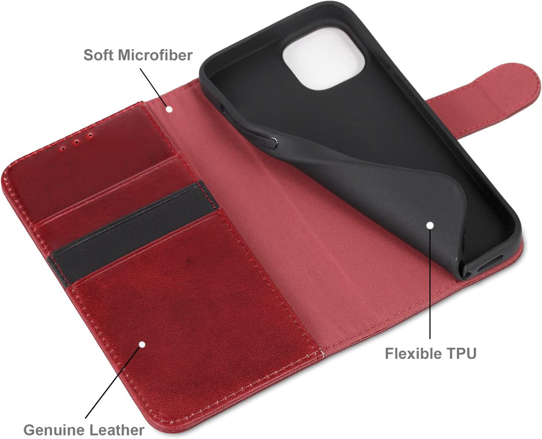 LENSUN Echtleder Hülle für iPhone 14, Handyhülle Echt Leder [Magnetverschluss][RFID Schutz] Handytas