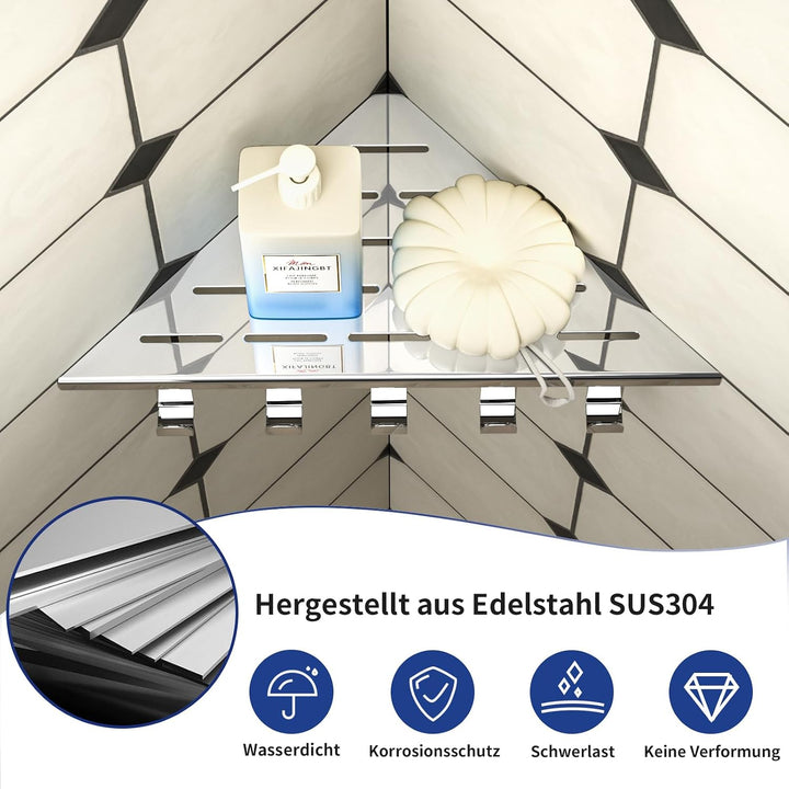 Eck-Duschregal Edelstahl 304,Eckregal Dusche für geflieste Wände | 25,4 cm Duschablage Ecke für Badr