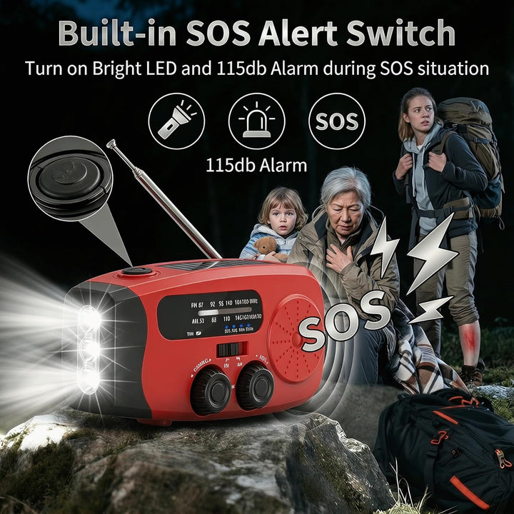Notfall Radio, 2000mAh Akku Kurbelradio,SOS-Alarm, AM/FM Radio, 3LED Taschenlampe - Tragbares Emerge