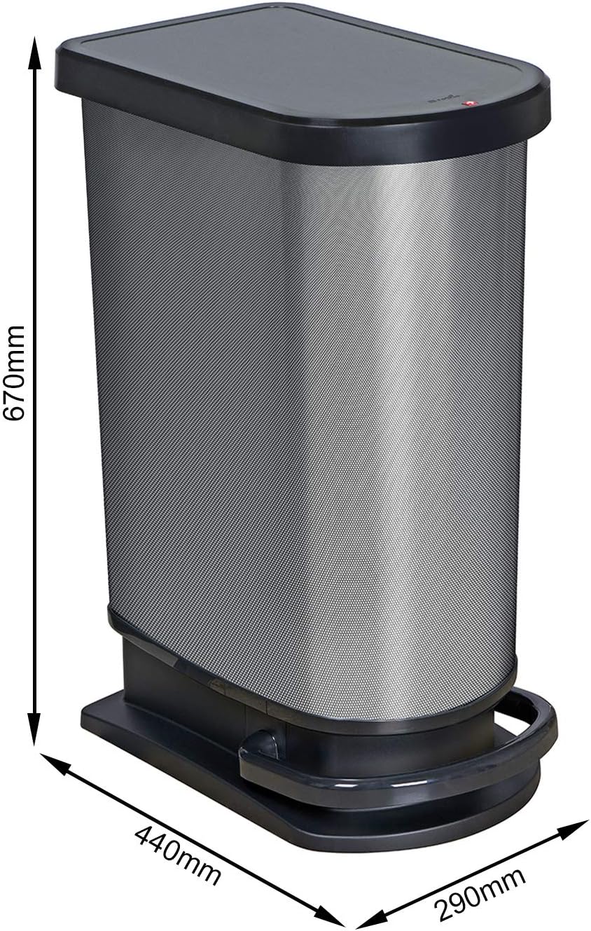 Rotho Paso Mülleimer 50l mit Pedal und Deckel, Kunststoff (PP) BPA-frei, carbon metallic, 50l (44,0