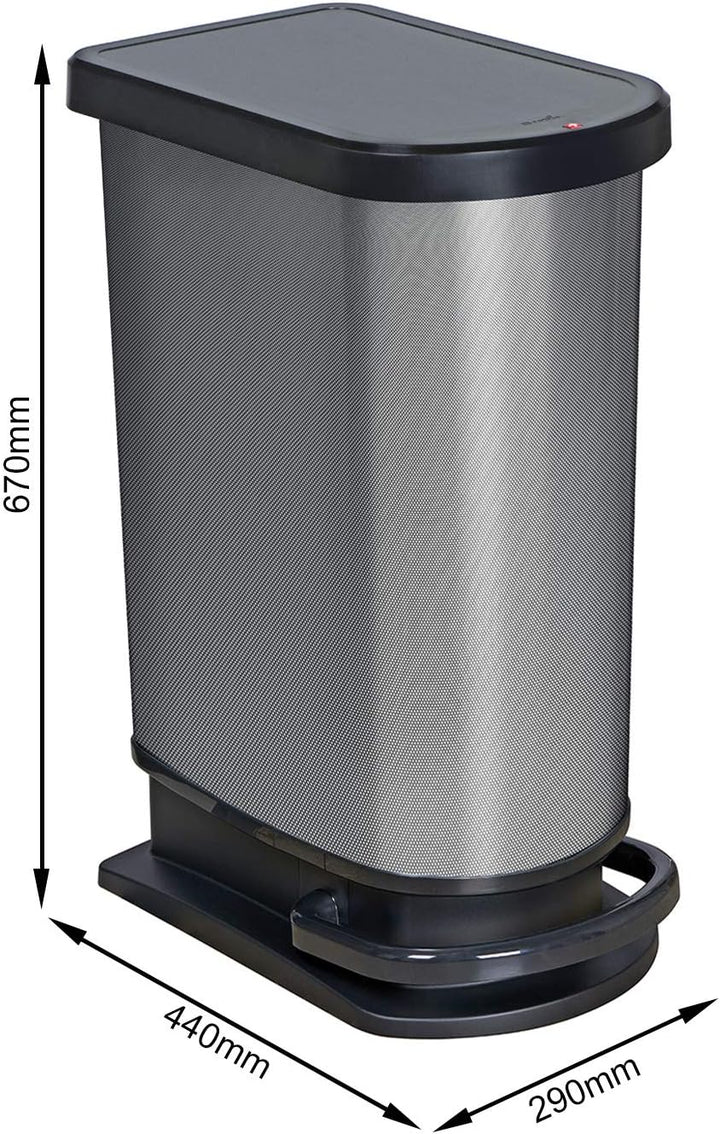 Rotho Paso Mülleimer 50l mit Pedal und Deckel, Kunststoff (PP) BPA-frei, carbon metallic, 50l (44,0