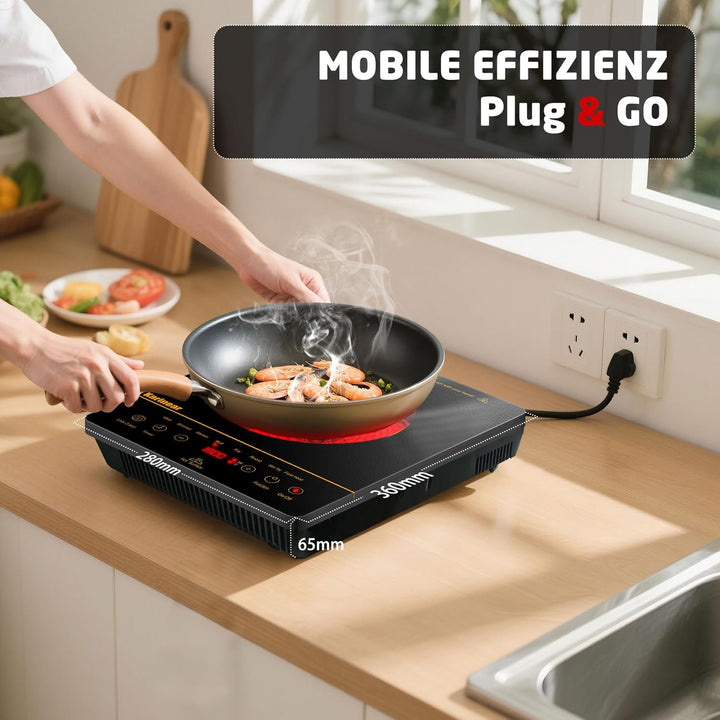 Karinear Glaskeramik Kochfeld 1 Platte Tragbar mit Orangefarbenem Muster, 650 °C Max, Keramik Kochfe