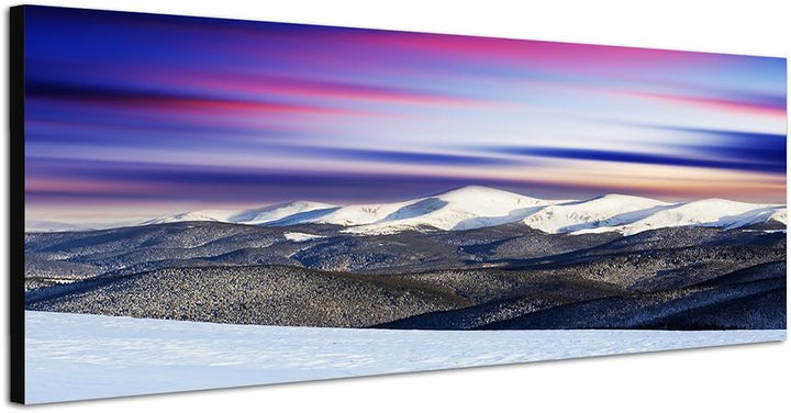 Paul Sinus Art Panoramabild auf Leinwand und Keilrahmen 150x50cm Winterlandschaft Berge Schnee Dämme