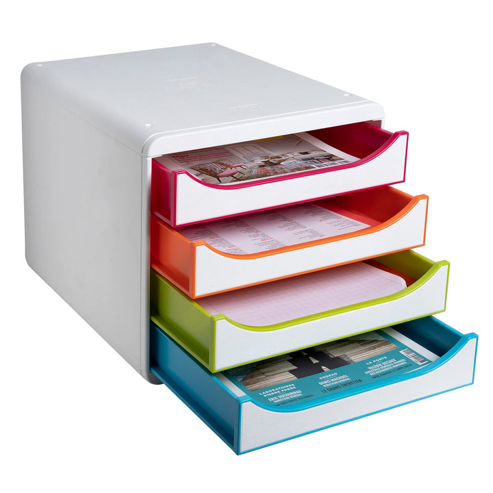 Exacompta 310913D Premium Ablagebox mit 4 Schubladen für DIN A4+ Dokumente. Belastbare Schubladenbox