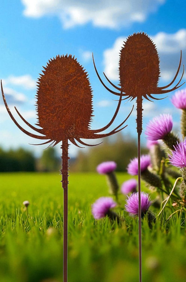 Bornhöft Gartenstecker Distel aus Edelrost, 2er Set, Rostoptik Gartendeko Rostige Gartenskulptur Dek