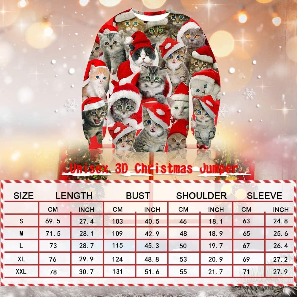 Freshhoodies Unsiex Weihnachten Pullover Lustige 3D Gedruckt Langarm Weihnachten Jumper Weihnachtspu