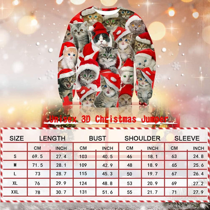 Freshhoodies Unsiex Weihnachten Pullover Lustige 3D Gedruckt Langarm Weihnachten Jumper Weihnachtspu