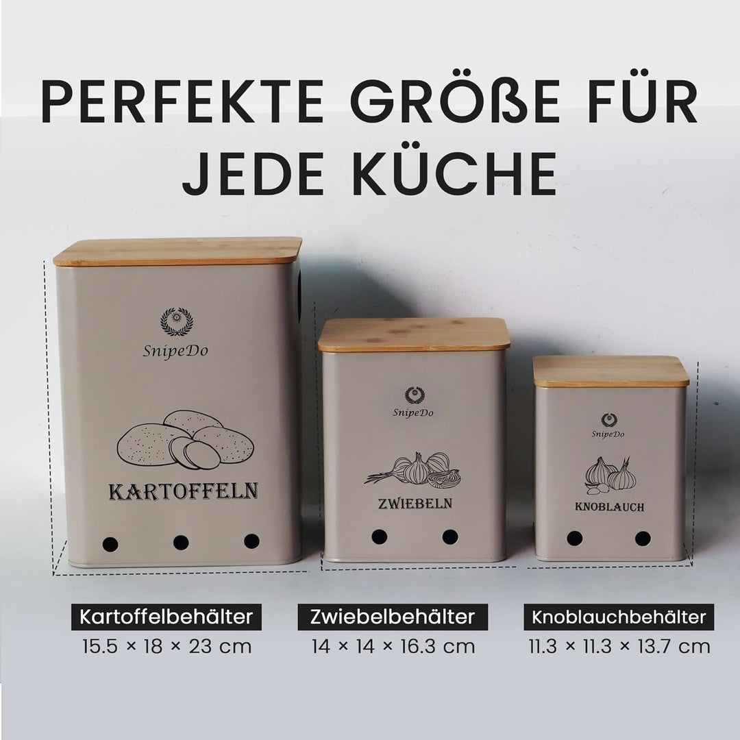 Kartoffel Aufbewahrungsbox Set – 3er Set Kartoffelbox, Zwiebel Aufbewahrung, Knoblauch Behälter – Me