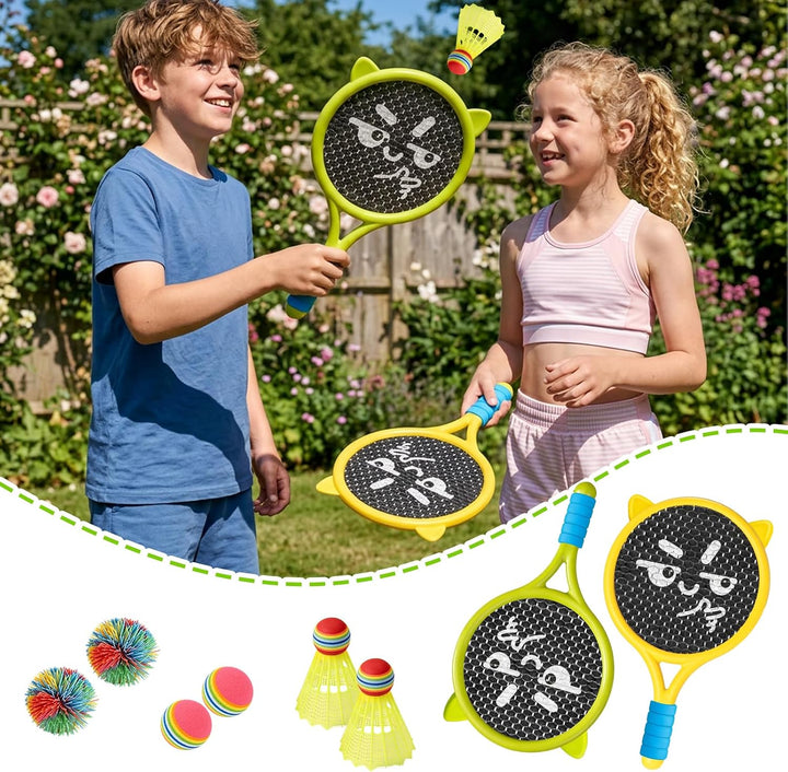 Kinder Schläger Set, Anfänger Outdoor Spiele für Kinder | Leichte Badminton &amp; Tennisschläger Set, Po