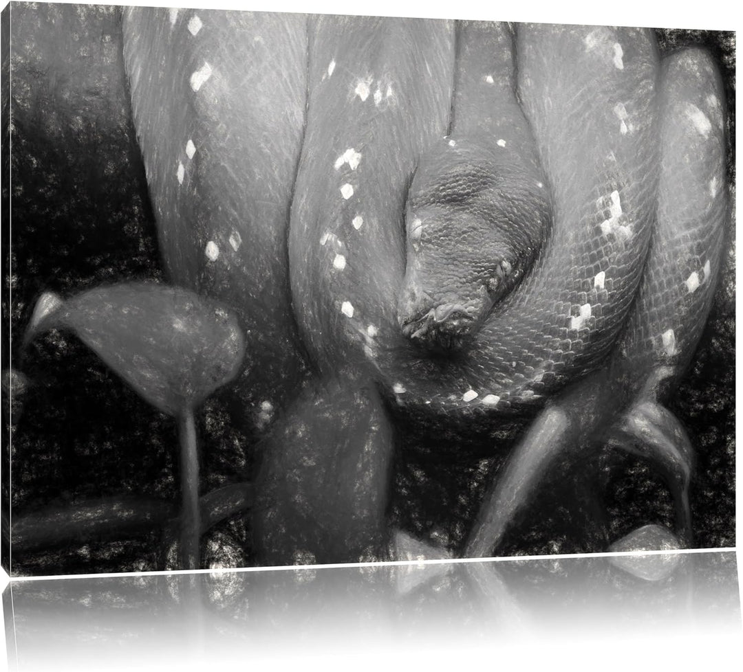 Pixxprint grüne Schlange / 100x70cm Leinwandbild bespannt auf Holzrahmen/Wandbild Kunstdruck Dekorat