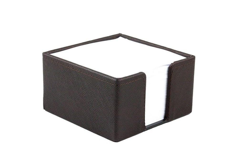 DELMON VARONE - Zettelkasten Saffiano Lederimitat braun, Zettelbox inkl. 500 Blatt Papier, Notizklot