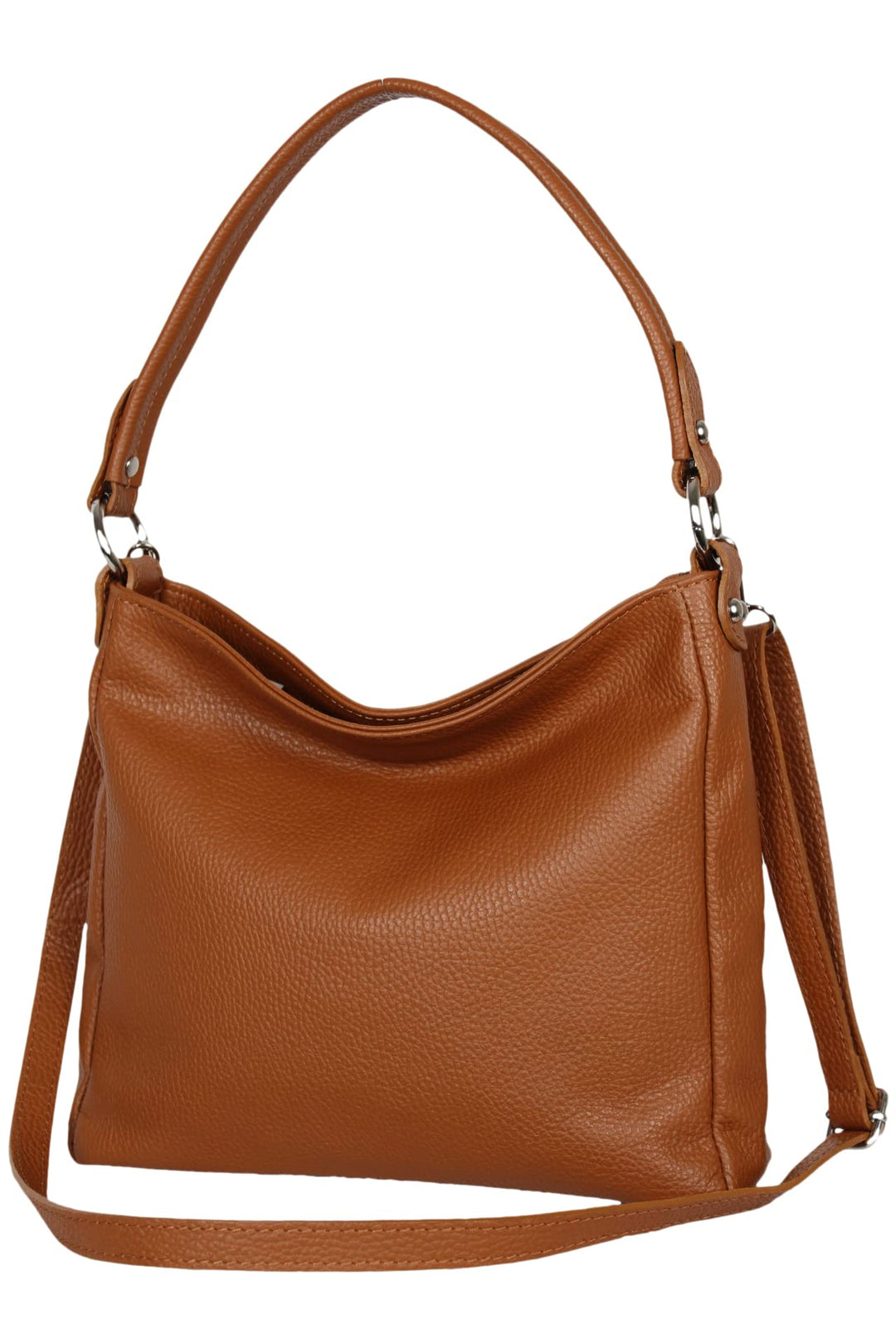 AmbraModa GL35 - Damen Handtasche Schultertasche Umhängetasche aus genarbtem Rindsleder Camelbraun,