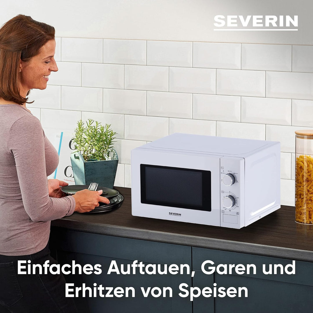 SEVERIN Mikrowelle, Mikrowellengerät zum Auftauen und Erhitzen, Mikrowelle mit Drehteller für gleich