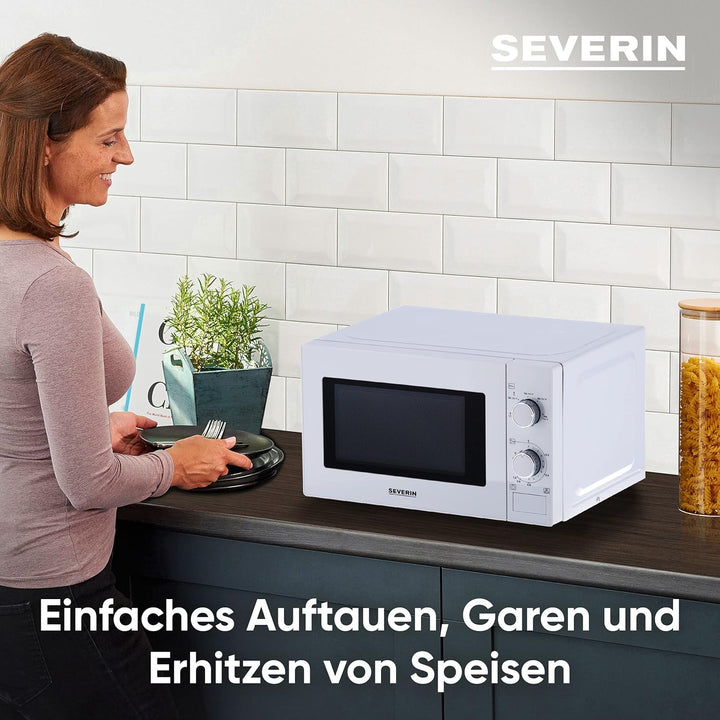 SEVERIN Mikrowelle, Mikrowellengerät zum Auftauen und Erhitzen, Mikrowelle mit Drehteller für gleich