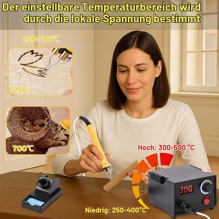 Holzbrenner zum Gravieren LCD-Display, Pyrography Machine mit 20 Spitzen, 250–750°C, für Holz Leder