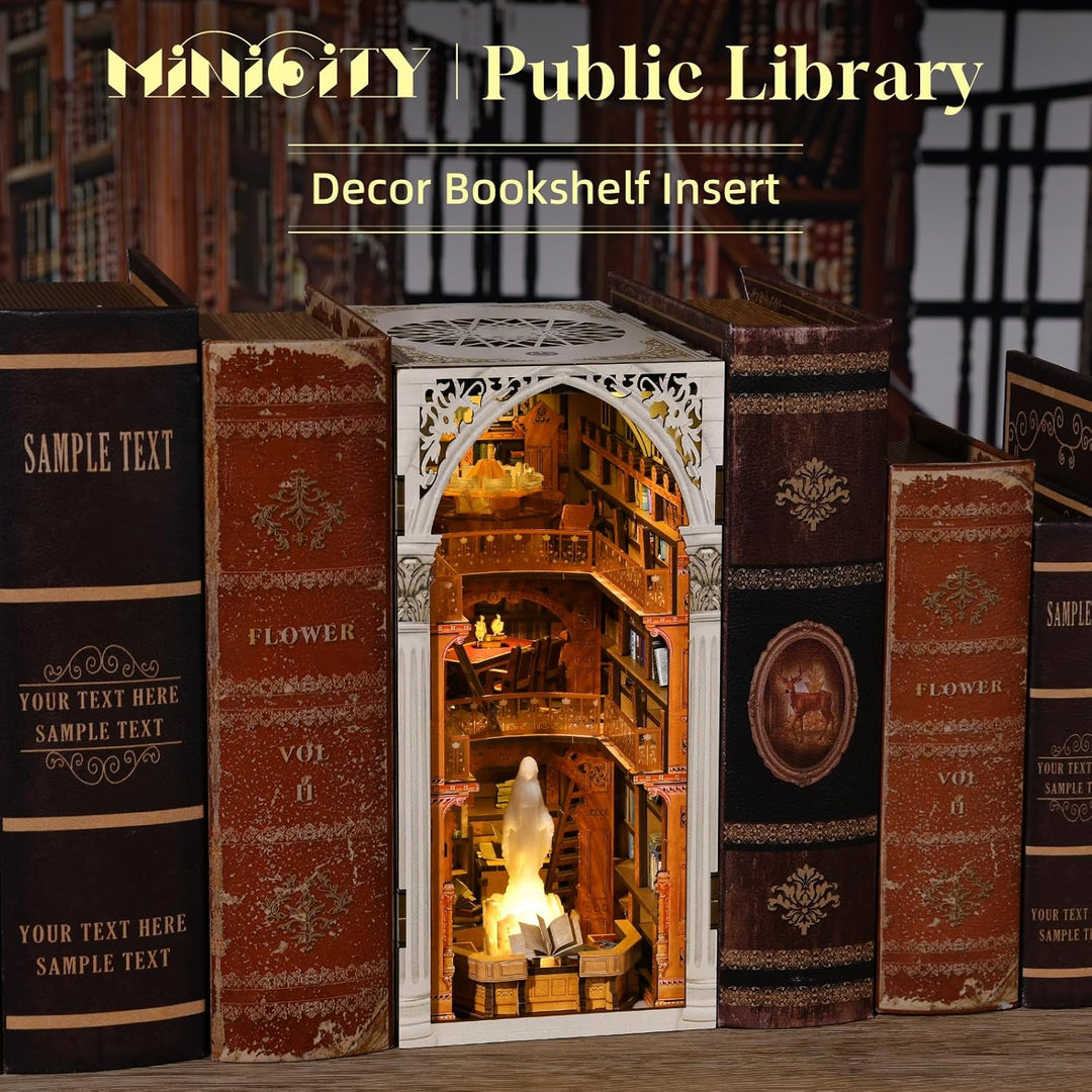 MiniCity Book Nook Kit, DIY Miniatur Puppenhaus Booknook Kit, 3D Holz Puzzle Buchstütze Bücherregal