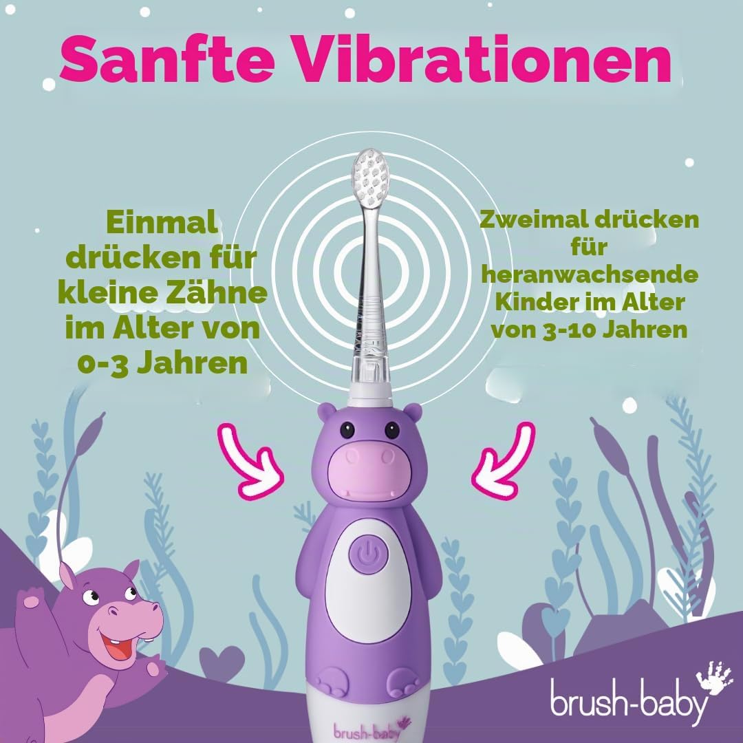 Brush-Baby WildOnes Kinder Elektrische Wiederaufladbare Zahnbürste, 1 Griff, 3 Bürstenköpfe, USB-Lad