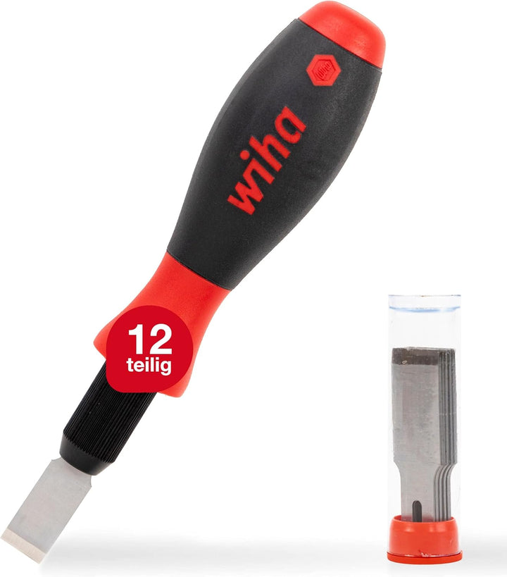 Wiha Universalschaber Set SoftFinish® 12 teilig I mit 10 Ersatzklingen, 13 mm breit I Entfernen von