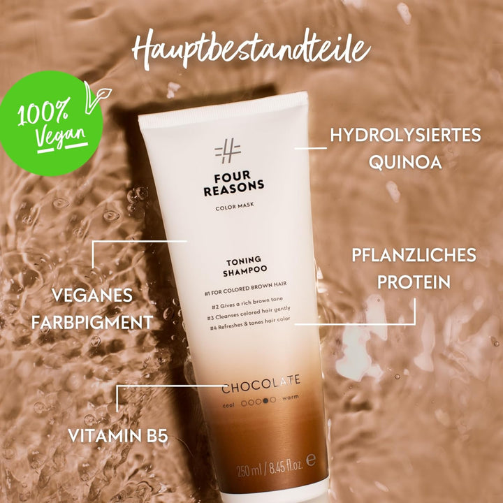 FOUR REASONS Farbmasken-Shampoo Braun – Sulfatfreies Tönungsshampoo für braunes und dunkelbraunes Ha