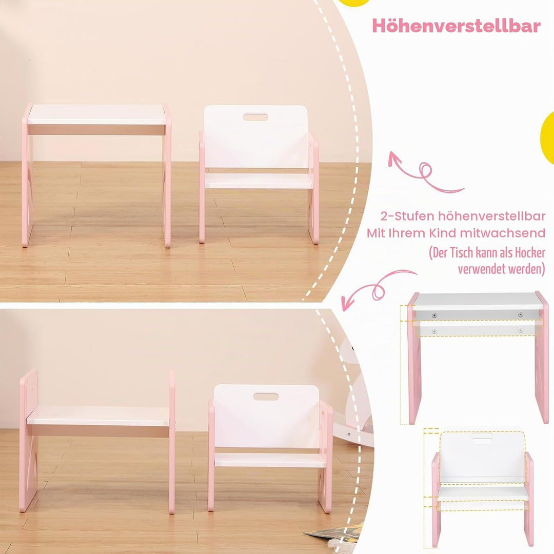 FUNLIO Montessori Beikosttisch und Stuhl-Set für Kleinkinder 1-3 Jahre, höhenverstellbar, Kinder-Tis
