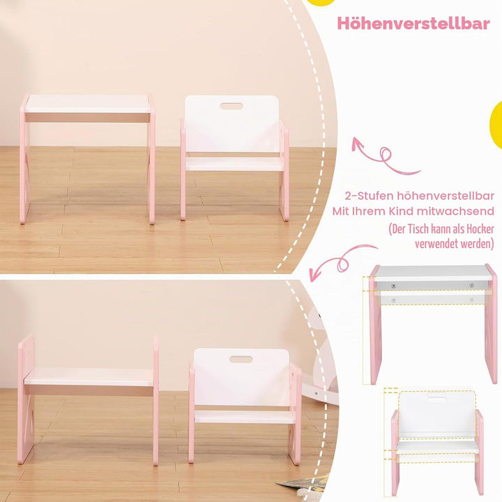 FUNLIO Montessori Beikosttisch und Stuhl-Set für Kleinkinder 1-3 Jahre, höhenverstellbar, Kinder-Tis