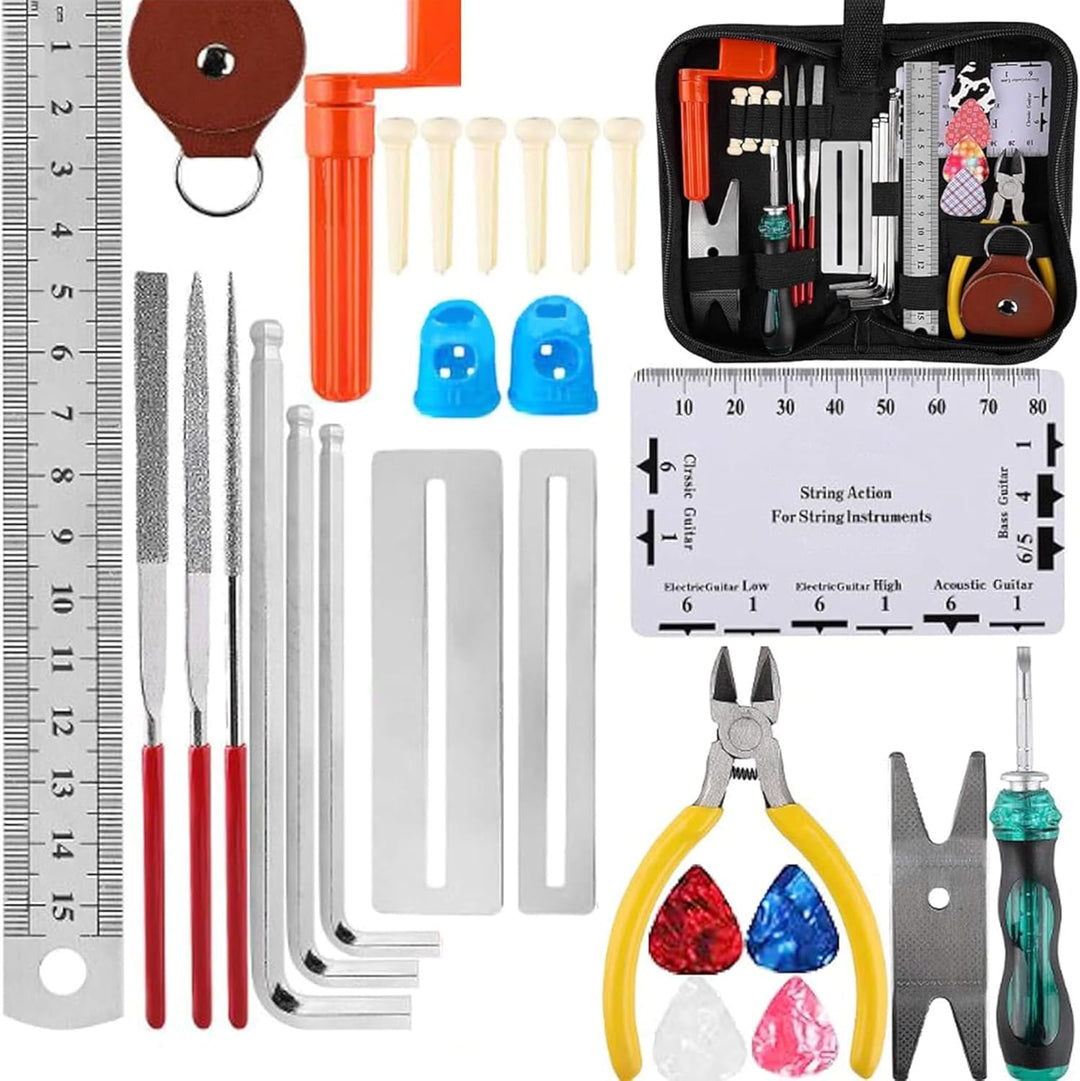 FGXY 28 Stück Gitarren Pflege Set, Gitarren Pflege Wartung Zubehör Set mit Tragbare Tasche Saiten Or
