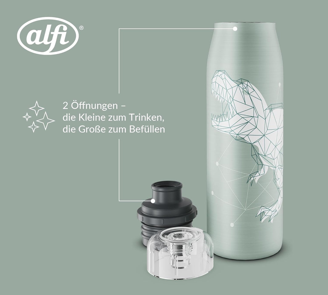 alfi KIDS ISO BOTTLE 500ml, Dinos, Isoliertrinkflasche Kinder Edelstahl, absolut dicht mit Drehversc