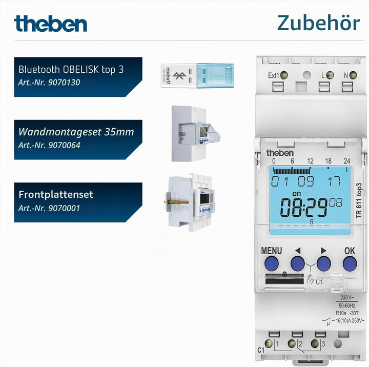 Theben 6110130 TR 611 top3 - Digitale 1-Kanal Zeitschaltuhr mit externem Eingang und App-Programmier