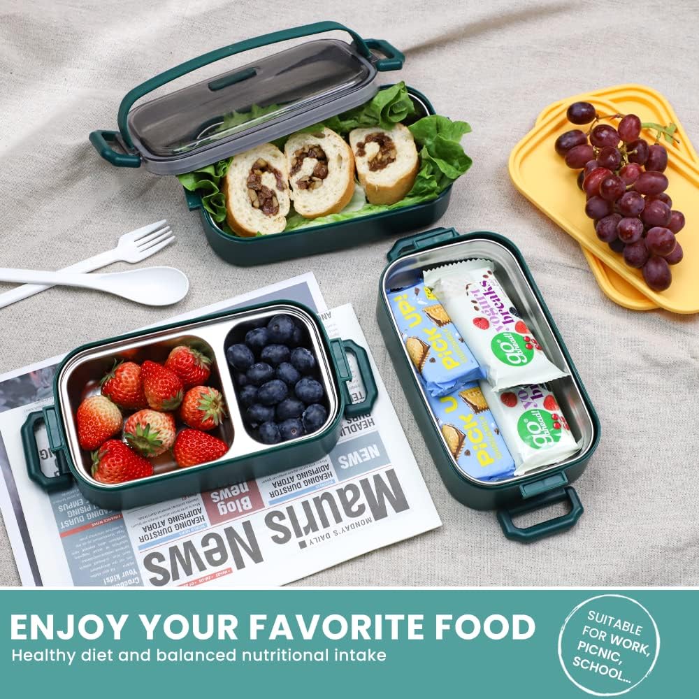 Bugucat Lunchbox Edelstahl 1700ML,Bento Box Brotdose Auslaufsicher Luftdichte Brotzeitbox mit Fächer