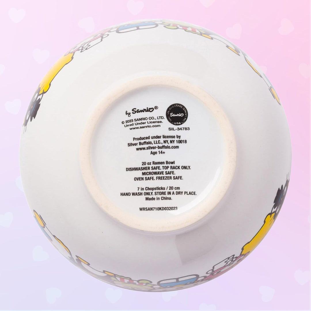 Silver Buffalo Sanrio Hello Kitty and Friends Regenbogen-Keramik-Reisschale mit Essstäbchen, 590 ml,