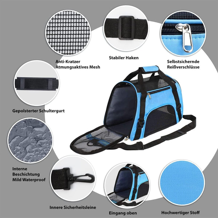 Hundetransportbox - Blau - M - 47 x 24.5 x 33 cm - Hundebox Hundetasche Katzenbox Autotransportbox S