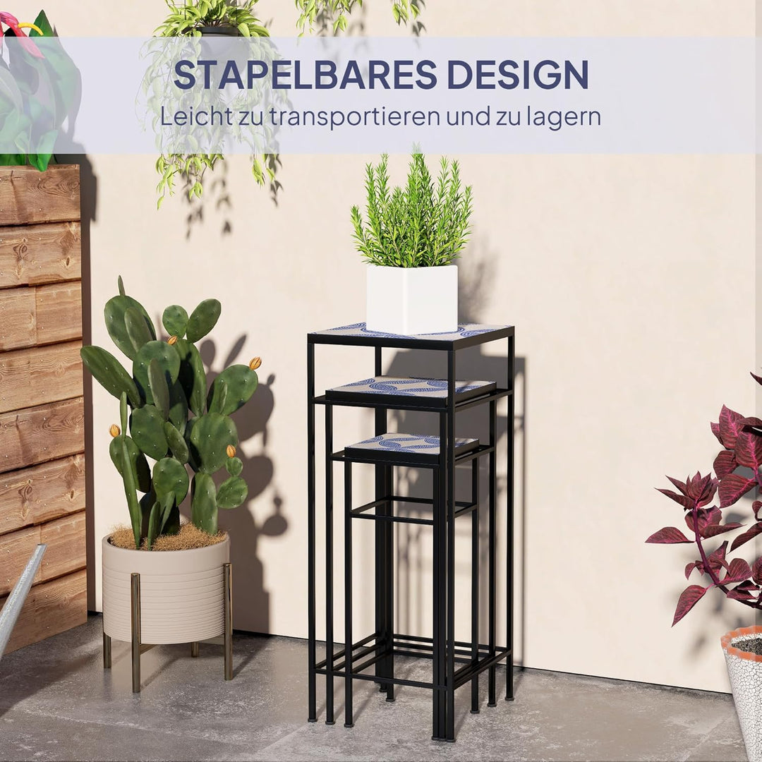 Outsunny 3er-Set Pflanzenständer, 71 cm hoch Pflanzenregal für Innen, 3 verschieden grosse Blumenhoc