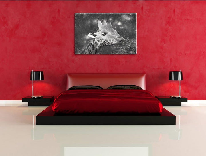 schöne Giraffe beim Fressen Spezial Format: 100x70 cm auf Leinwand, XXL riesige Bilder fertig gerahm