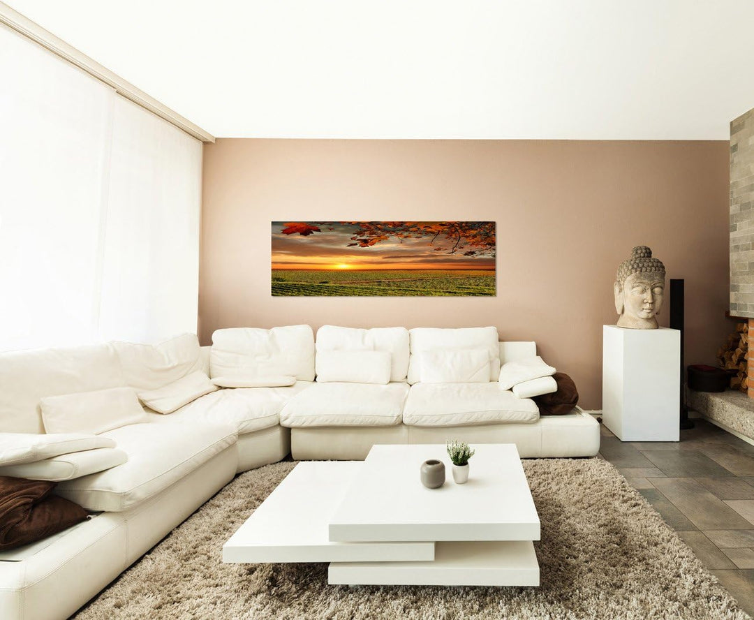 Paul Sinus Art Panoramabild auf Leinwand und Keilrahmen 150x50cm Toskana Weinbaugebiet Sonnenunterga