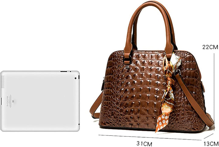 Coolives Damen Handtaschen-Set Damentasche aus PU-Leder mit Krokodilledermuster Henkeltasche Handtas