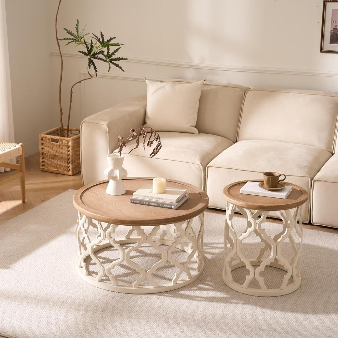 Beistelltisch Rund Holz, Runder Beistelltisch Couch mit Weiss Durchbrochenen Tischbeinen, Landhaus K