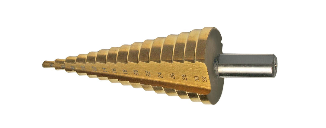 SW-Stahl 82412SB Stufenbohrer, HSS-G TiN, 4-32 mm I15 Stufen Metallbohrer Konisch I Titan-Nitriert I