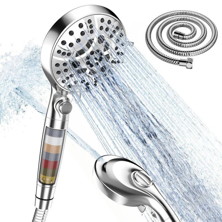 Duschkopf mit Filter – 120mm Grossformatiger Handbrause Dusche mit 8+1 Strahlarten, 1.5m Schlauch, W