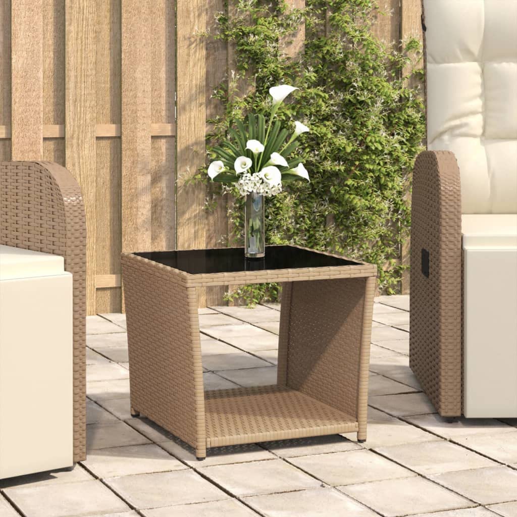 FIRBNUS 45x45x40 cm Garten Beistelltisch mit Glasplatte Couchtisch Balkontisch Terrassentisch Garten