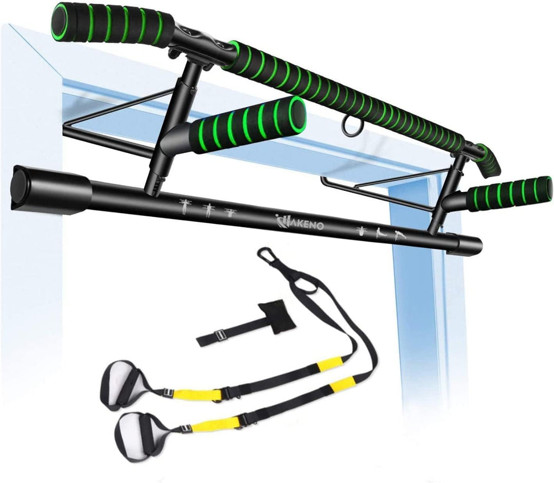 HAKENO Klimmzugstange Türrahmen - Stark belastbare Pull up bar [bis 200 KG]- Inklusive Schlingentrai